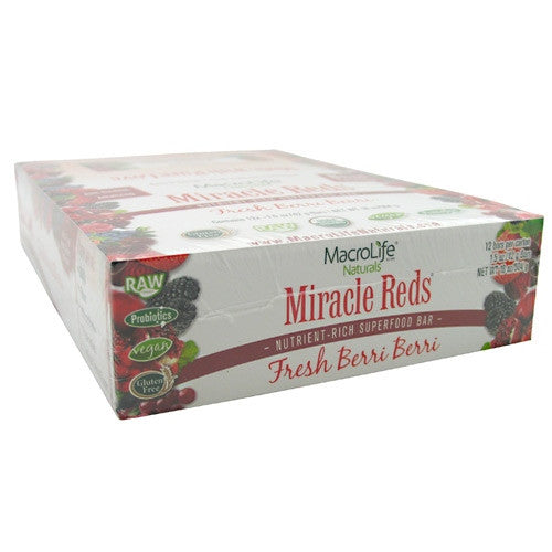 Macro Life Naturals Miracle Reds Raw Anti-Oxidant Super Food Bars - Fresh Berri-Berri - 12 ea - 852434001234